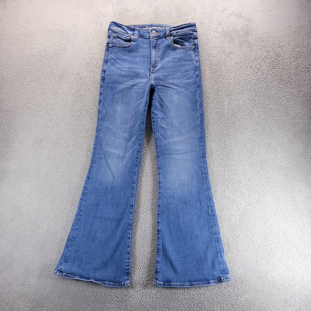 American Eagle Jeans Womens 10 Blue Super High Rise Flare Medium Wash Stretch